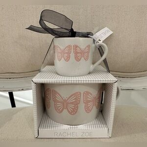🦢 Rachel Zoe Mommy & Me 2 Piece Pink Butterfly Ceramic Mug Set NWT